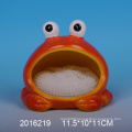 Decorative ceramic sponge holder with frog design